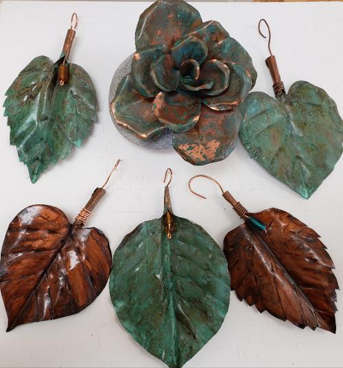 Serena Bates - Copper Leaves and a Rose on Stone