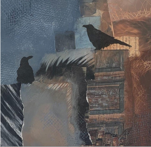 J. Sisson, Corvus Conversation, fiber collage